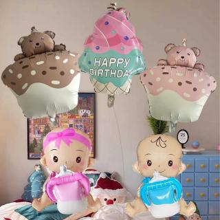 Birthday cake balloons Baby bottles Boys and girls cross-border birthday party arranged aluminum film bear cake balloons