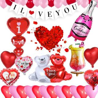 Valentine's Day rose petal LOVE I LOVE YOU pull the flag Hug Bear 18 inch heart shaped aluminum film balloon set