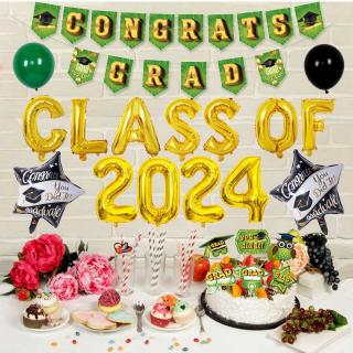 Graduation season balloon set custom CLASS OF 2024 aluminum film balloon pull flag graduation party decoration supplies