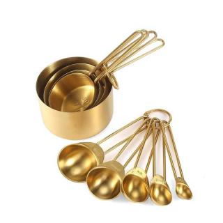 8-piece gold stainless steel measuring spoon with graduated measuring cup set coffee seasoning measuring spoon baking tool
