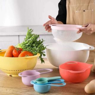 Rainbow kitchenware Bowl 8-piece plastic water filter baking flour sieve mixing measuring cup salad bowl Wash fruit and vegetable basin set