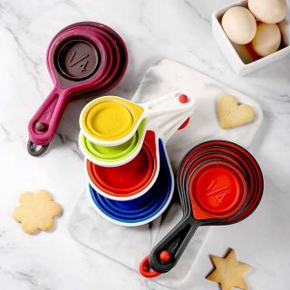 Silicone folding measuring spoon Measuring cup retractable measuring spoon with carved measuring spoon 4-piece set of retractable baking DIY tools