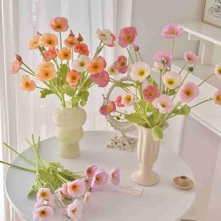 Poppy simulation flower flocking poppy wedding decoration home decoration ornaments artificial flower silk flower fake flower wholesale