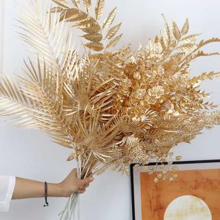 Golden flower Ginkgo leaf eucalyptus red Holly fruit simulation flower bouquet New Year bucket New Year night flower decoration