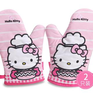 KITTY Cat thickened 2 sets of striped heat resistant gloves for microwave oven heat resistant gloves
