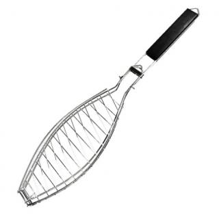 Stainless steel BBQ grill grill net Multi-layer three-dimensional grill single fish net with wooden handle grill net