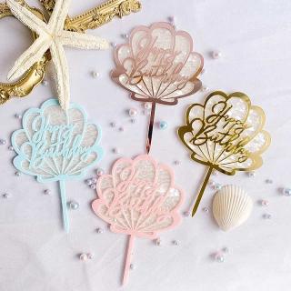 Ocean series net red birthday cake decoration manufacturers direct shell happy birthday English acrylic plate