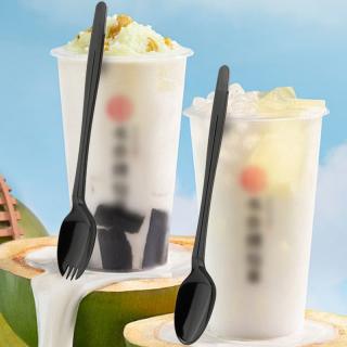 Disposable milk tea spoon commercial roasted grass fork spoon long handle slush mixing thickened independent packaging long ice spoon