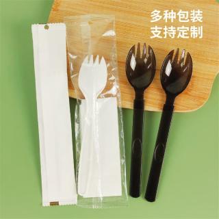 Disposable plastic spork and spoon Plastic independent packaging thickened one light food fork milk tea dessert fruit scoop spoon