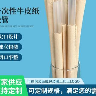 Source manufacturers disposable transparent pp plastic independent packaging straw milk tea beverage kraft paper wrapped pointed straw